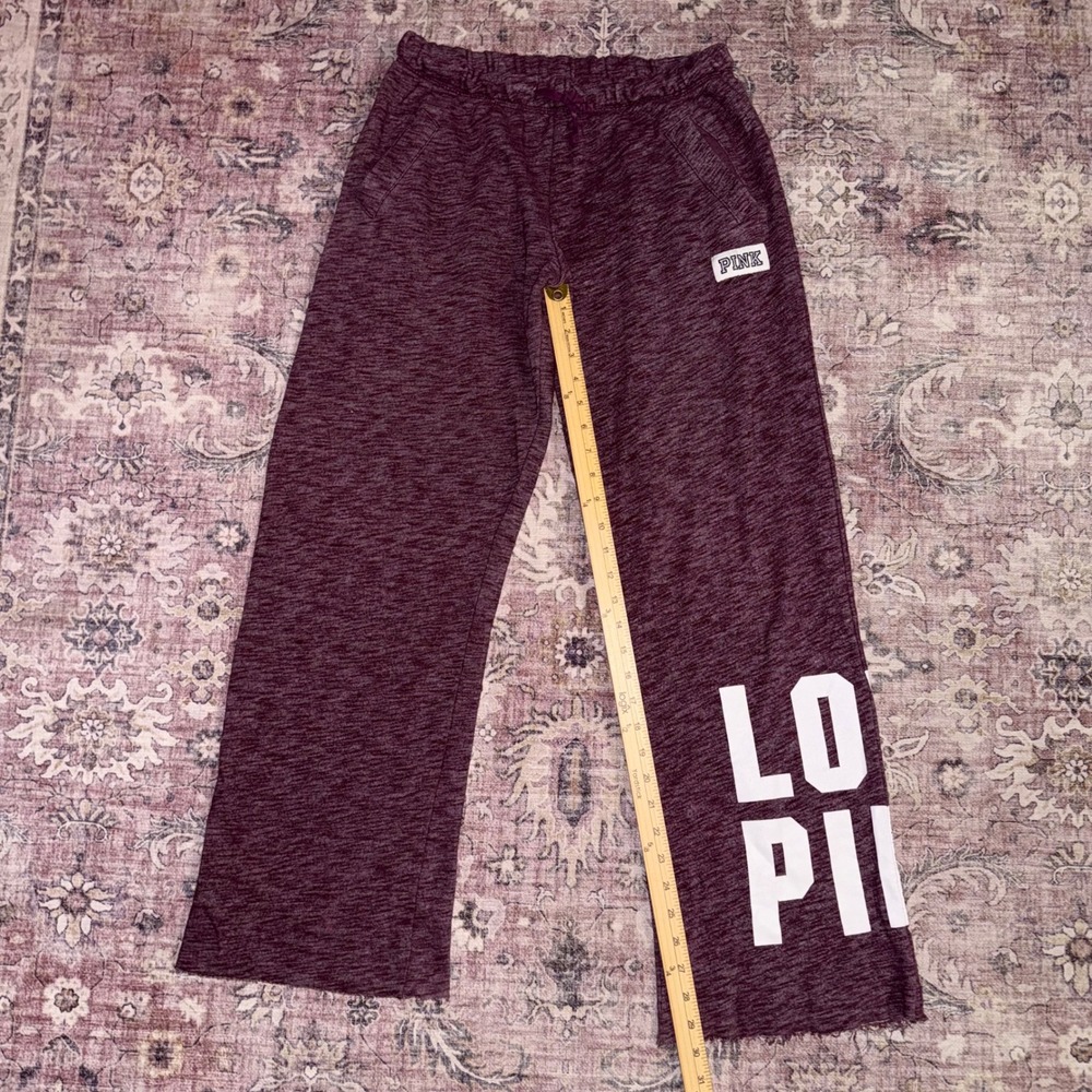 Victoria's Secret PINK Wide Leg Distressed Hem Sweatpants Marled Burgundy XS - Picture 4 of 6